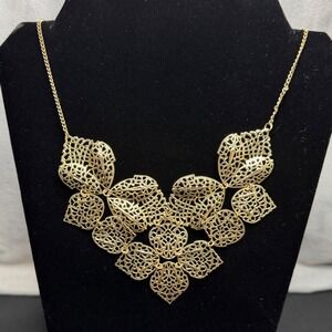 Vintage Filigree Bib Necklace Womens OS Gold Tone Intricate Floral Statement